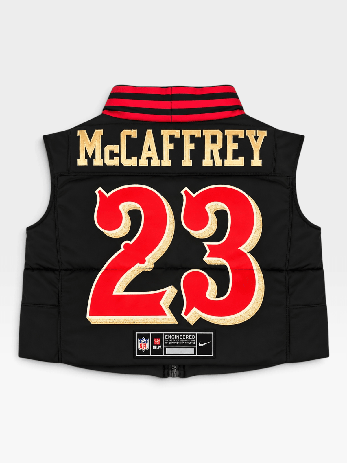 49ers McCaffrey #23 Rivalry Puffer Vest - Courtside Couture49ers McCaffrey #23 Rivalry Puffer Vest