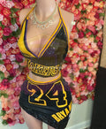 Black & Yellow Sparkly Lakers 2-Piece Skirt Set - Courtside CoutureBlack & Yellow Sparkly Lakers 2-Piece Skirt Set