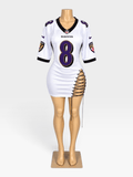 Custom Baltimore Ravens Jersey Dress | Lace Up Side Game Day Mini Dress - Courtside CoutureCustom Baltimore Ravens Jersey Dress | Lace Up Side Game Day Mini Dress