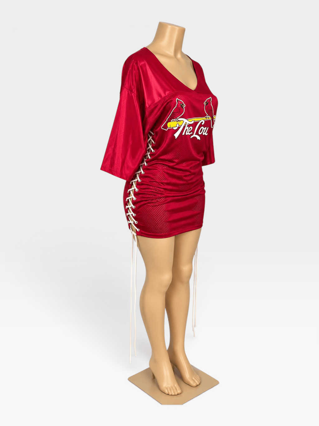 Custom Cardinals Jersey Dress Red Mesh Lace Up Sides - Courtside CoutureCustom Cardinals Jersey Dress Red Mesh Lace Up Sides