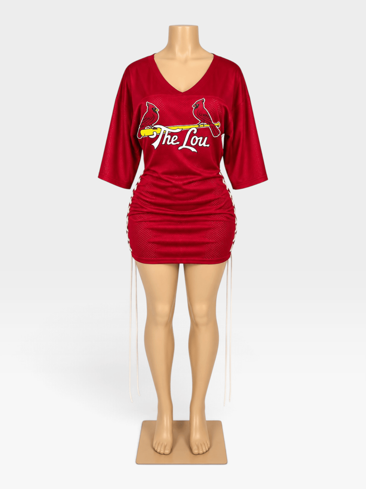 Custom Cardinals Jersey Dress Red Mesh Lace Up Sides - Courtside CoutureCustom Cardinals Jersey Dress Red Mesh Lace Up Sides