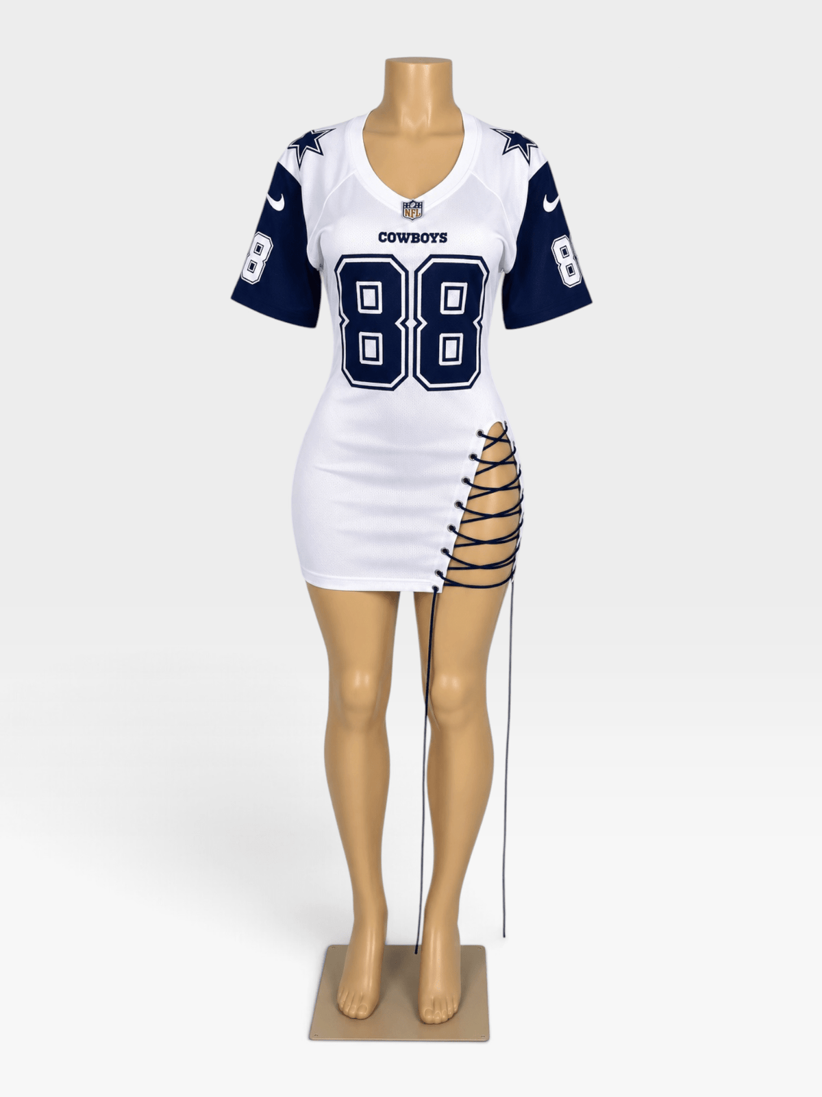 Custom Cowboys Jersey Dress | Lace Up Side Game Day Mini Dress - Courtside CoutureCustom Cowboys Jersey Dress | Lace Up Side Game Day Mini Dress