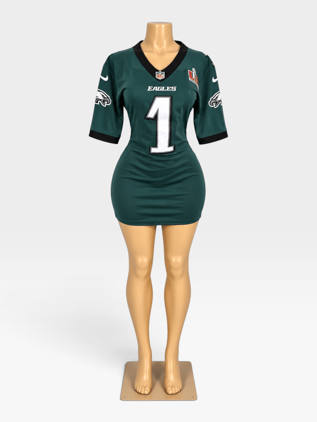 Custom Eagles NFL Fitted Jersey Dress w/ Sleeves - Courtside CoutureCustom Eagles NFL Fitted Jersey Dress w/ Sleeves