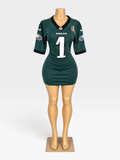 Custom Eagles NFL Fitted Jersey Dress w/ Sleeves - Courtside CoutureCustom Eagles NFL Fitted Jersey Dress w/ Sleeves