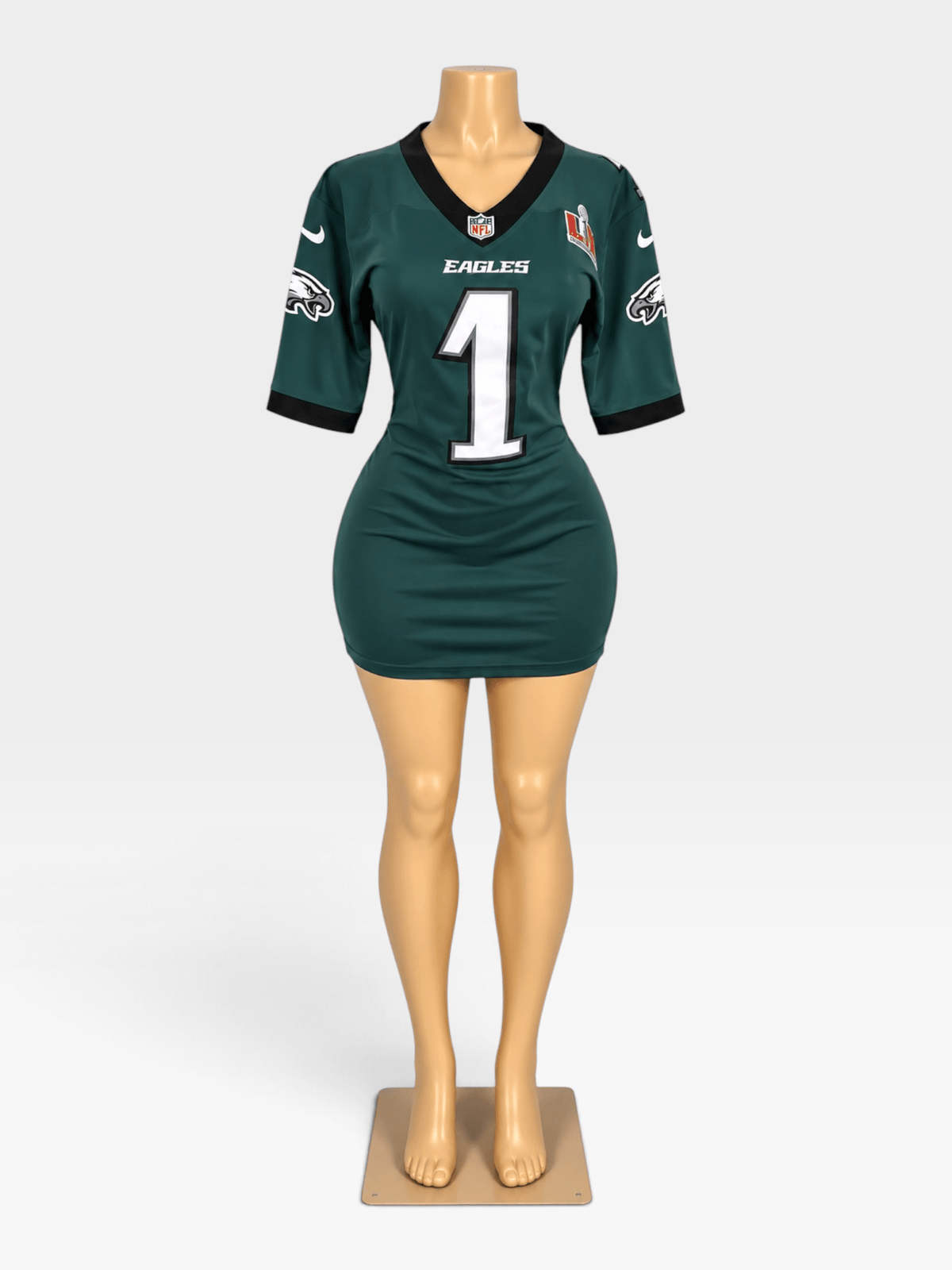 Custom Eagles NFL Fitted Jersey Dress w/ Sleeves - Courtside CoutureCustom Eagles NFL Fitted Jersey Dress w/ Sleeves