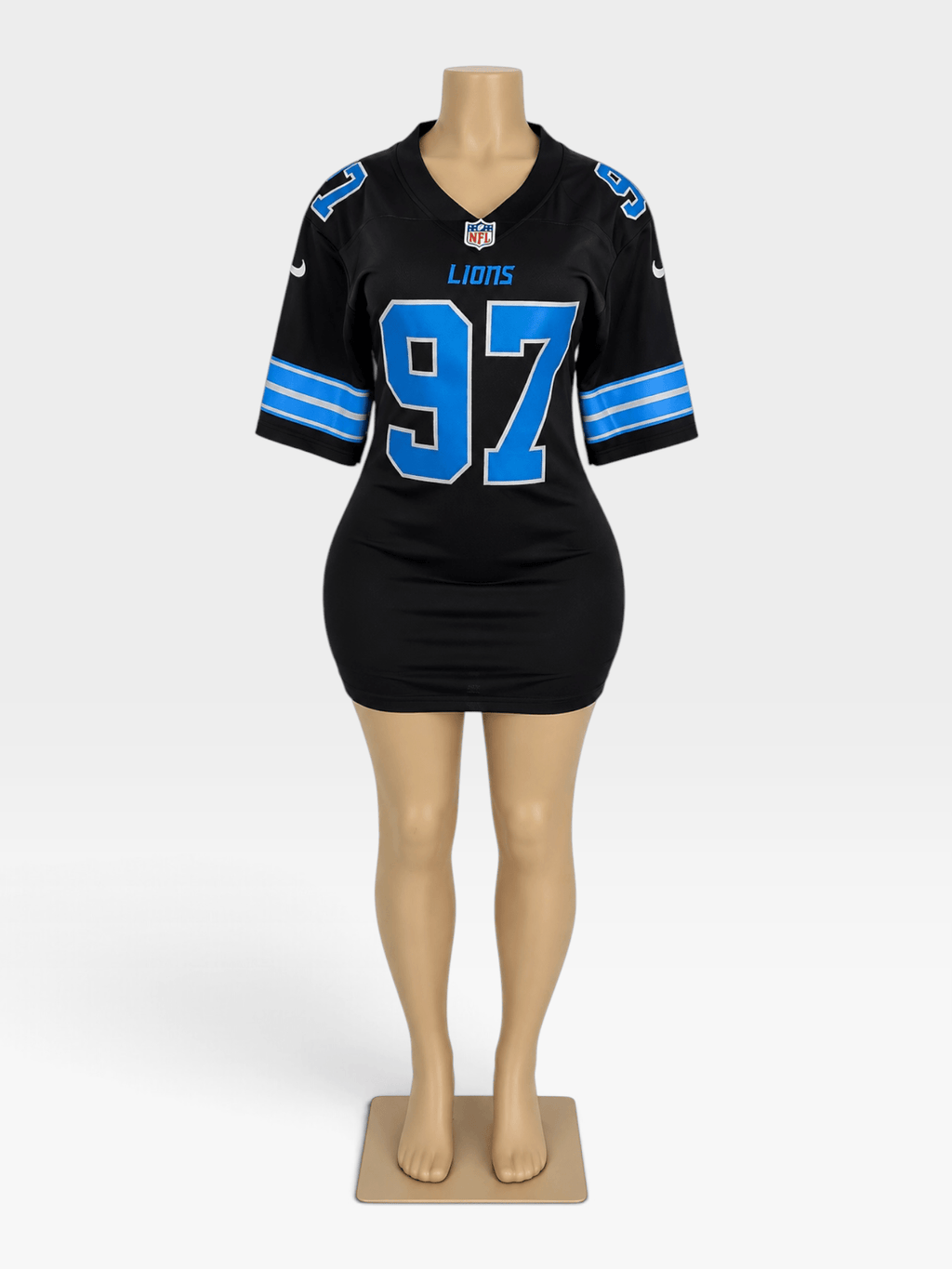 Custom Lions NFL Fitted Jersey Dress w/ Sleeves - Courtside CoutureCustom Lions NFL Fitted Jersey Dress w/ Sleeves