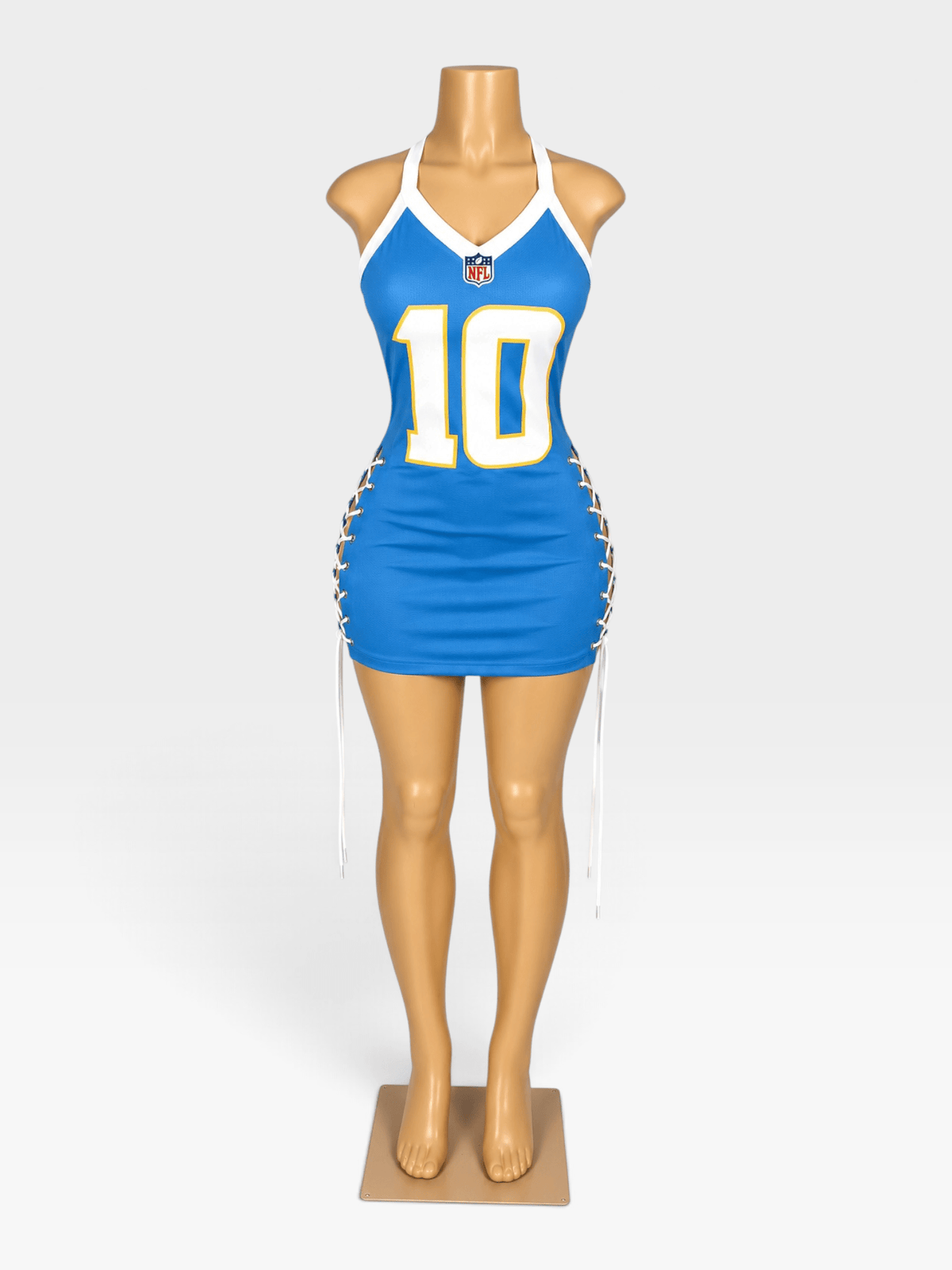 Custom NFL Chargers Jersey Dress for Women Team-Inspired Game Day Dress - Courtside CoutureCustom NFL Chargers Jersey Dress for Women Team-Inspired Game Day Dress