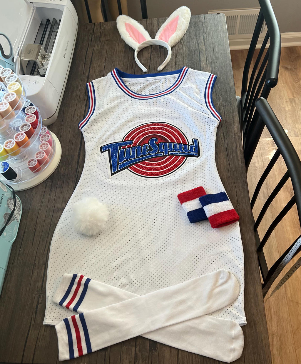 Bedazzled Lola Bunny Space Jam Costume: Jersey Dress, Ears & Accessories