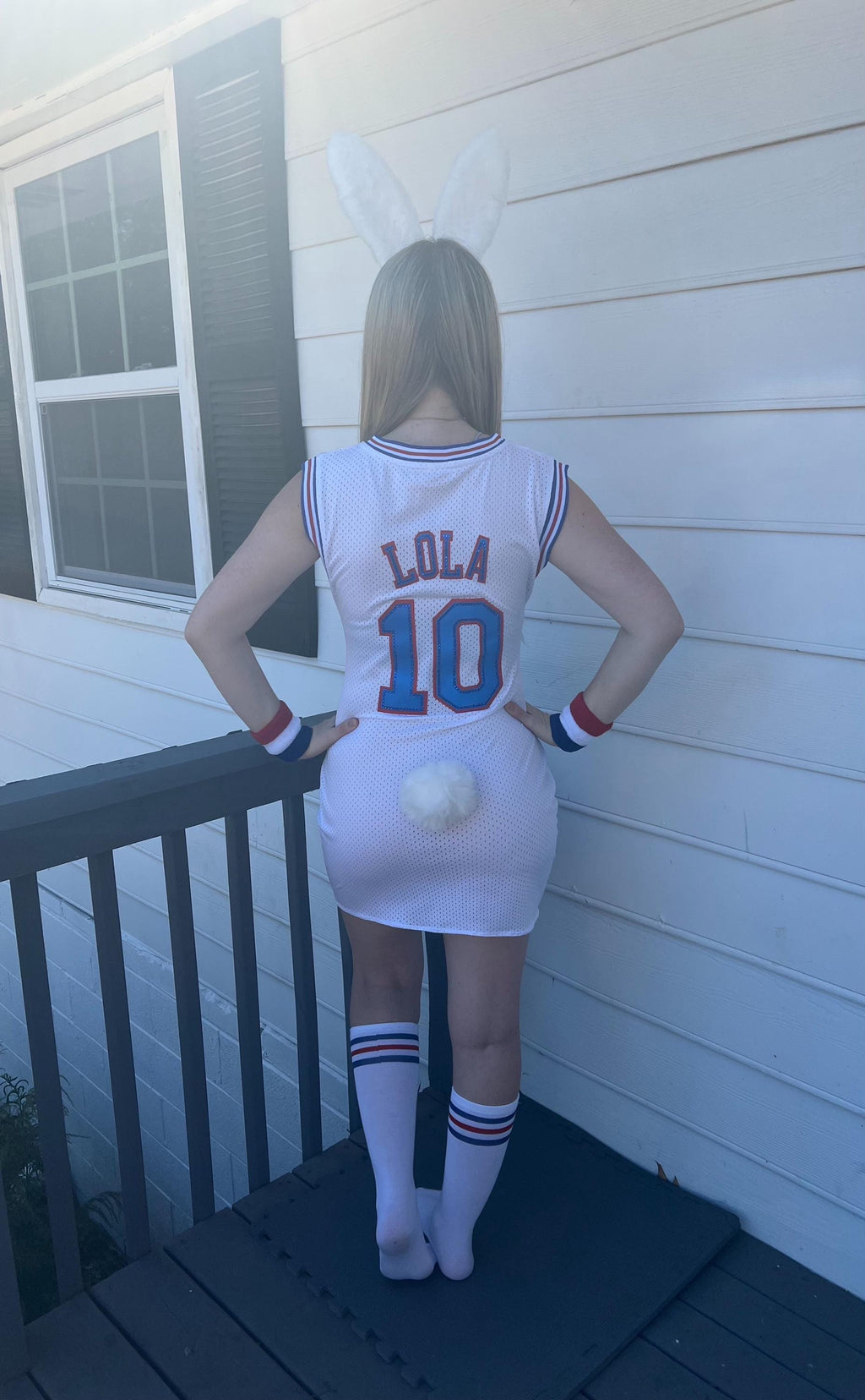 Bedazzled Lola Bunny Space Jam Costume: Jersey Dress, Ears & Accessories