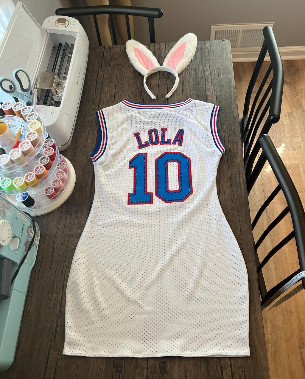 Bedazzled Lola Bunny Space Jam Costume: Jersey Dress, Ears & Accessories