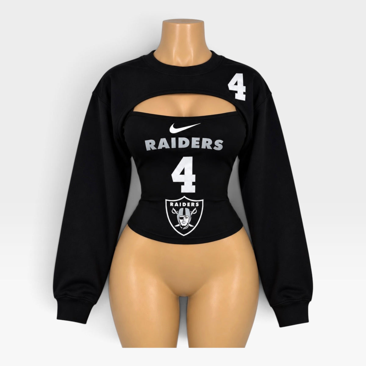 Raiders #4 Cutout Corset Top + Cropped Shrug Set | Custom Game Day Top - Courtside CoutureRaiders #4 Cutout Corset Top + Cropped Shrug Set | Custom Game Day Top