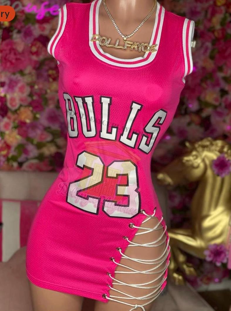 Red Bulls Jersey Dress: #23 Tie-Up Side Split Mini Dress - Courtside CoutureRed Bulls Jersey Dress: #23 Tie-Up Side Split Mini Dress