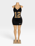Saints #12 Lace-Up Jersey Mini Dress | Custom Game Day Dress - Courtside CoutureSaints #12 Lace-Up Jersey Mini Dress | Custom Game Day Dress