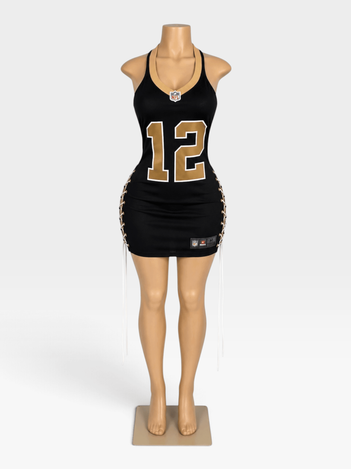 Saints #12 Lace-Up Jersey Mini Dress | Custom Game Day Dress - Courtside CoutureSaints #12 Lace-Up Jersey Mini Dress | Custom Game Day Dress