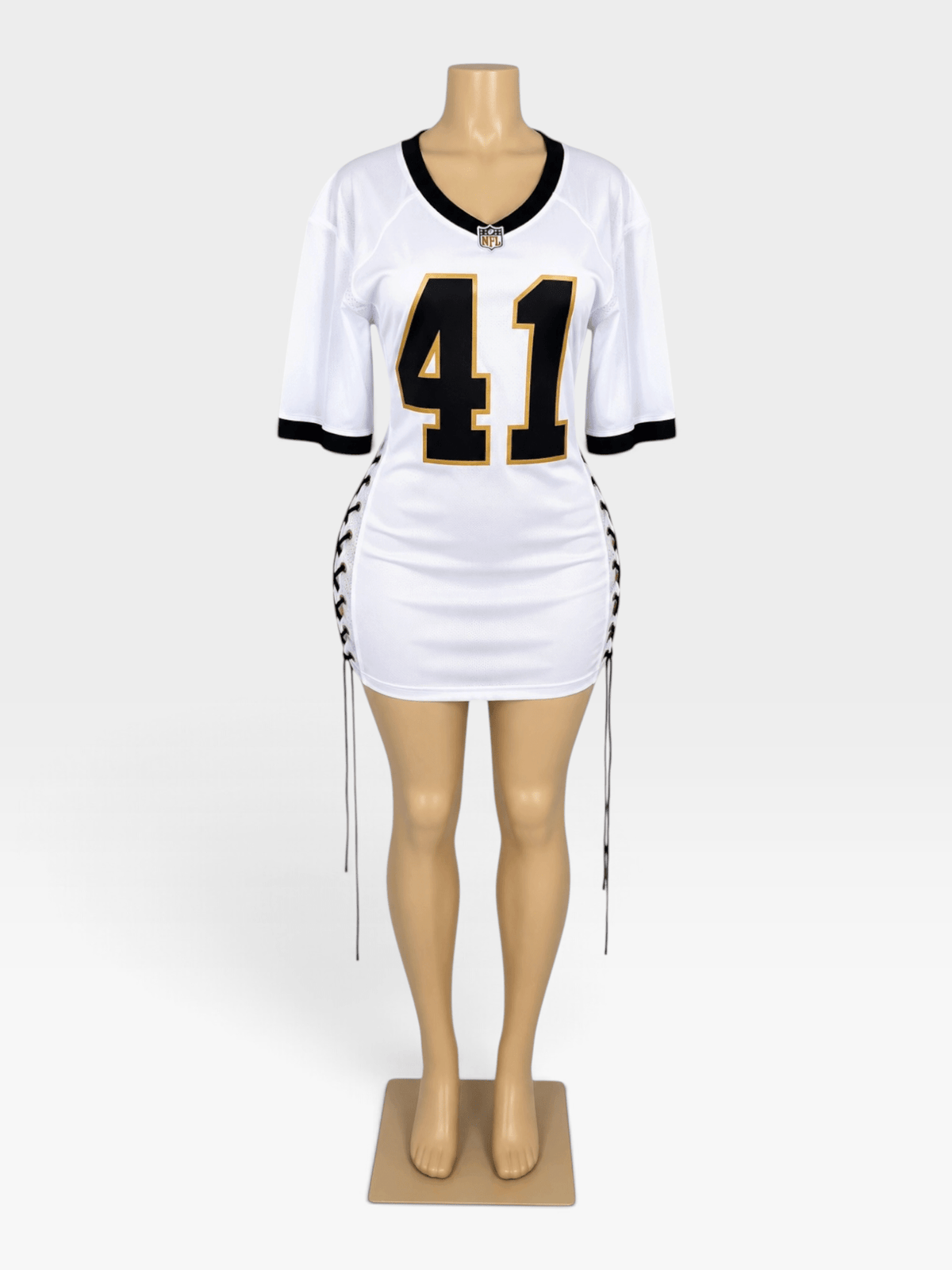 Saints #41 Lace-Up Jersey Mini Dress | Custom Game Day Dress - Courtside CoutureSaints #41 Lace-Up Jersey Mini Dress | Custom Game Day Dress