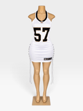 Saints #57 Halter Lace-Up Jersey Mini Dress | Custom Game Day Dress - Courtside CoutureSaints #57 Halter Lace-Up Jersey Mini Dress | Custom Game Day Dress