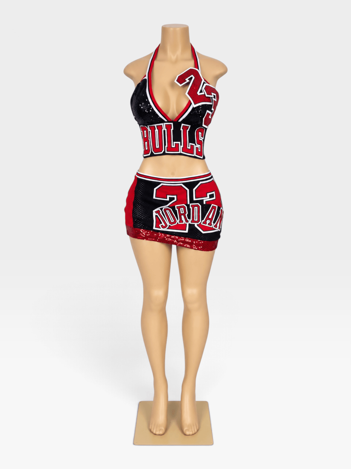 Sparkly Black & Red Bulls Jordan 23 2-Piece Skirt Set - Courtside CoutureSparkly Black & Red Bulls Jordan 23 2-Piece Skirt Set